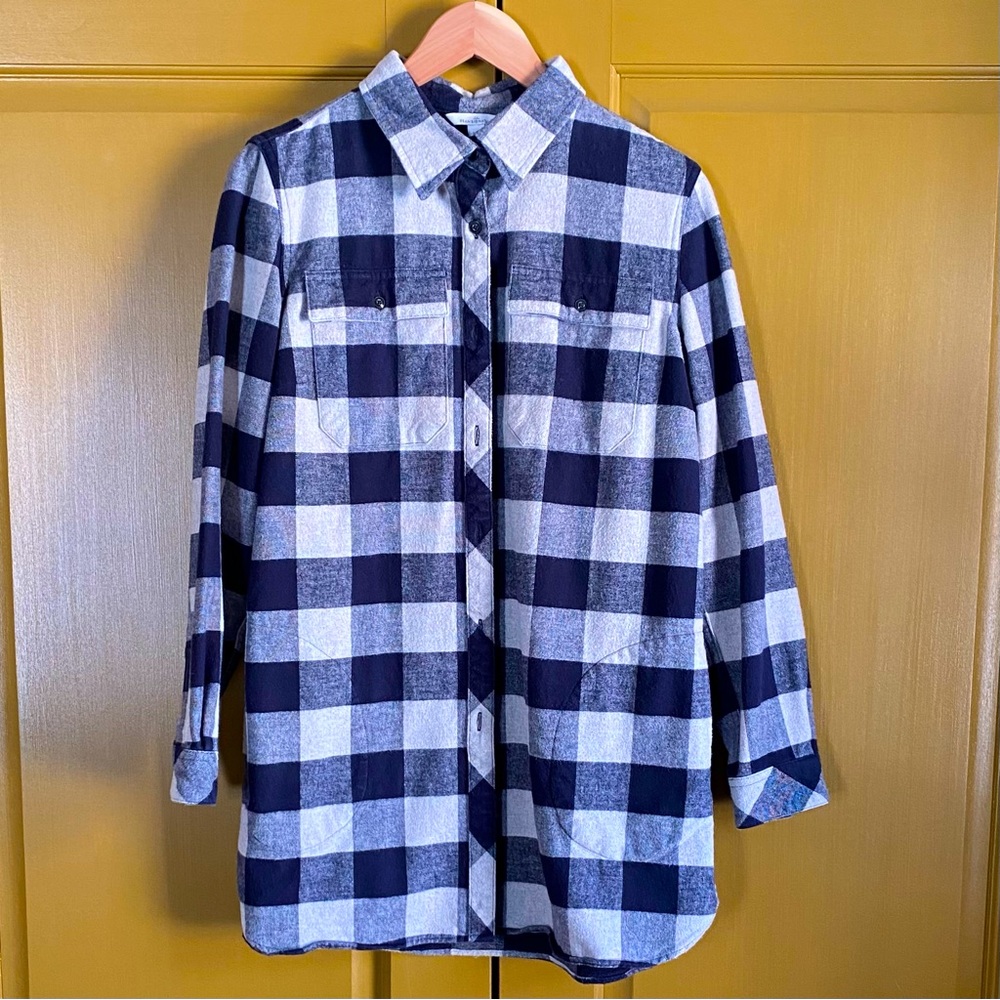 L.L.Bean Signature 1912 Flannel Overshirt in Navy-Grey Buffalo Plaid — Med. EUC